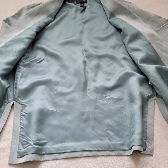Ladies Silk Blazer Open Front ~flaw~ Seafoam Green Satin NEW Lafayette 148 NY - Picture 13 of 14